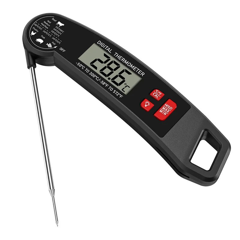 Accurate digital meat thermometer for turkey, beef, and poultry. Backlit LCD makes grilling & baking easy.