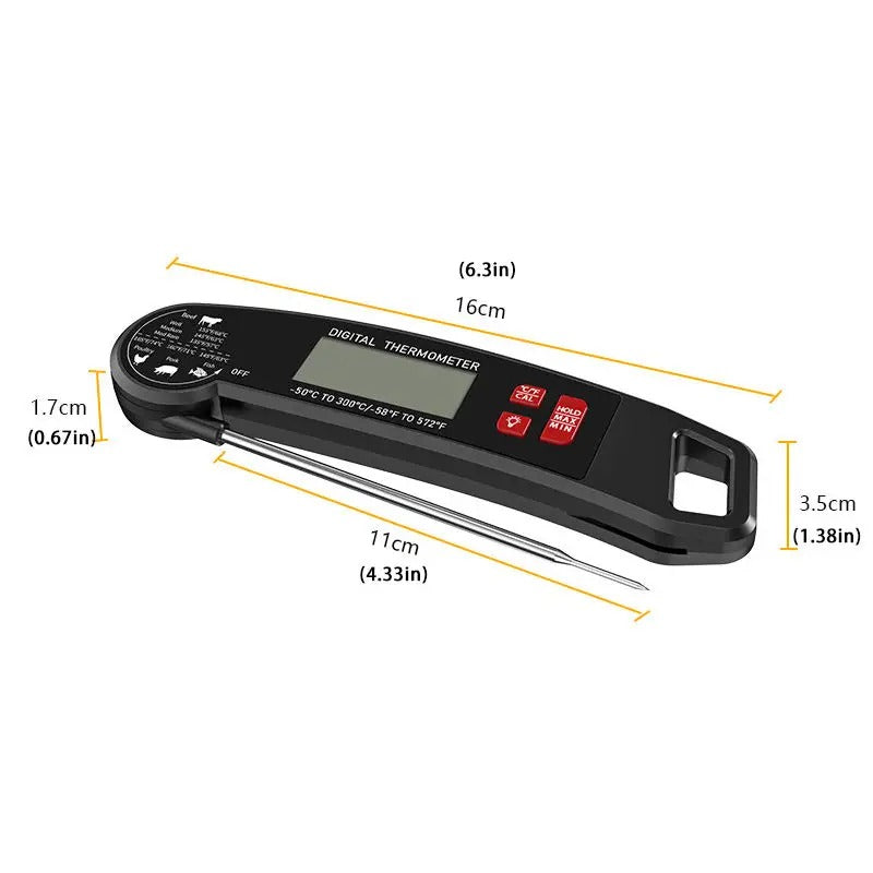 Instant read digital food thermometer. Backlit LCD kitchen tool for precise meat, BBQ, grilling & baking temperatures.