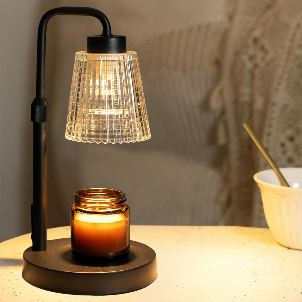 Dimmable electric candle warmer lamp with timer. Safely melts candles for fragrance, perfect home decor.