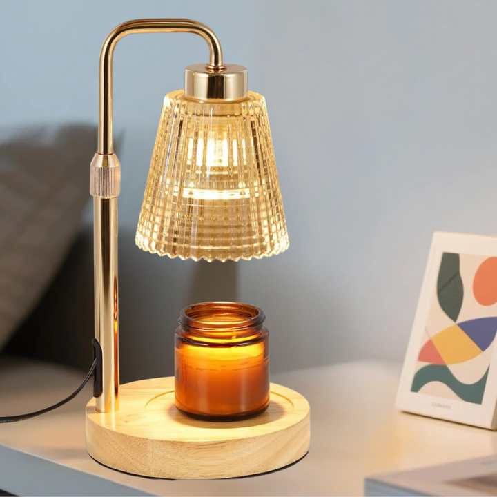 Elegant electric candle warmer lamp, dimmable for ambiance. Features a timer for consistent home fragrance.