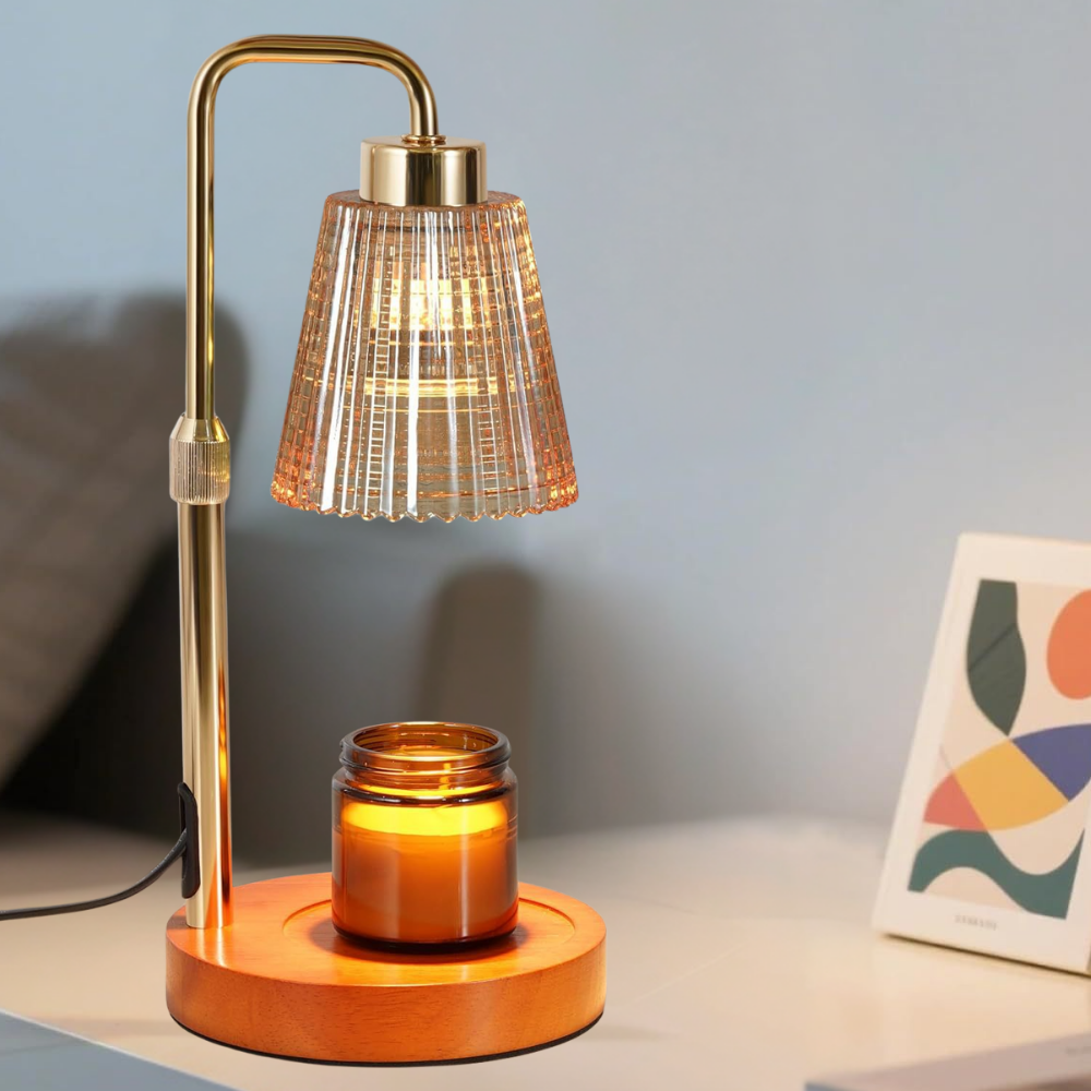 Electric candle warmer lamp with adjustable dimmer & timer. Releases fragrance without flame, stylish home decor.
