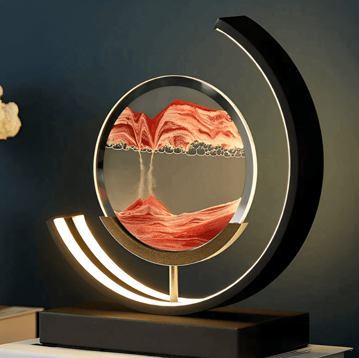 Relaxing dimmable LED sand lamp with mesmerizing moving sand; perfect for meditation & ambient mood lighting.