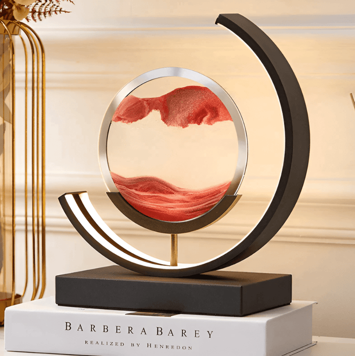 Unisex dimmable LED moving sand lamp, remote/app controlled, for personalized relaxation & unique home decor.