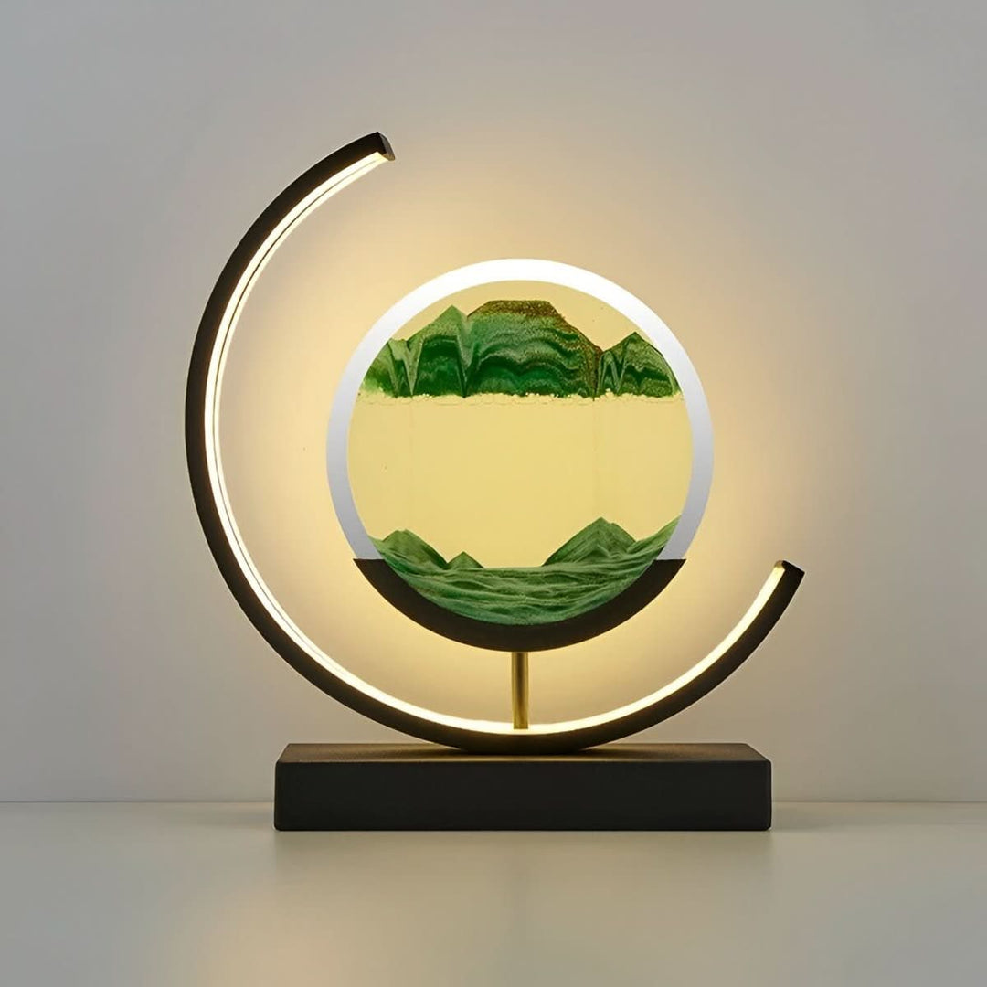 Dimmable LED moving sand lamp, app/remote controlled, offers calming visual art & mood lighting.