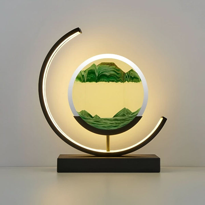 Dimmable LED moving sand lamp, app/remote controlled, offers calming visual art & mood lighting.