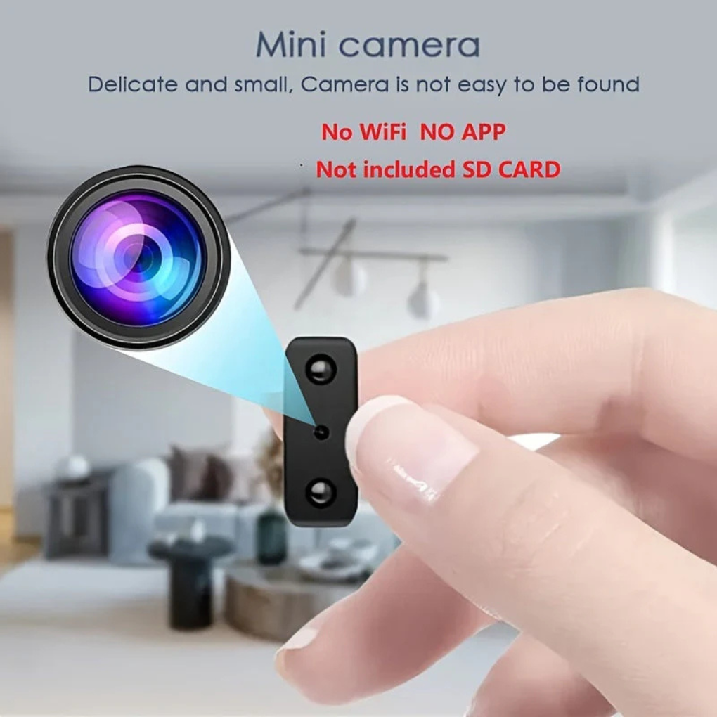 Covert 1080p mini security camera with night vision & motion detection for discreet surveillance.