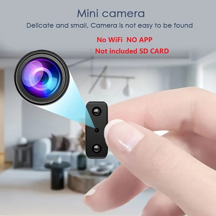 Covert 1080p mini security camera with night vision & motion detection for discreet surveillance.