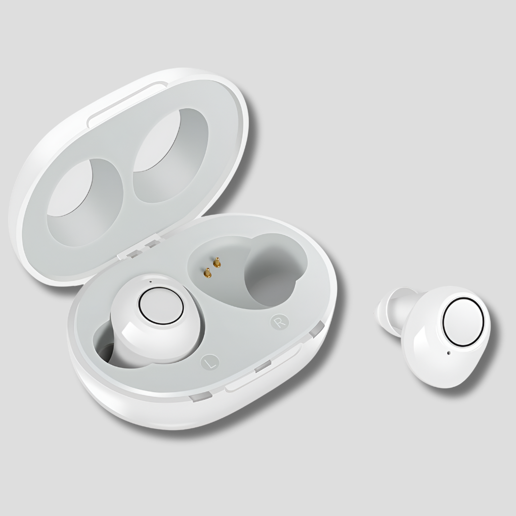 Discreet unisex rechargeable hearing aids with adjustable sound modes for clear, comfortable daily listening & noise reduction.