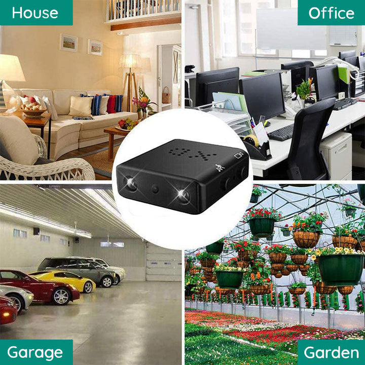 Small wireless HD security camera with audio for unobtrusive home or office surveillance.