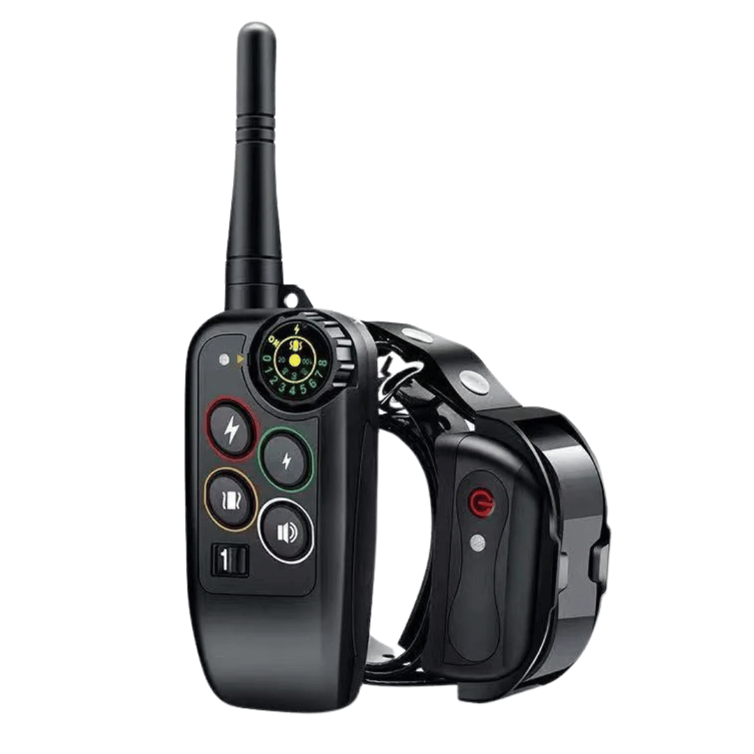 Dog training e-collar with 1000m range & waterproof remote for effective obedience and behavior correction.