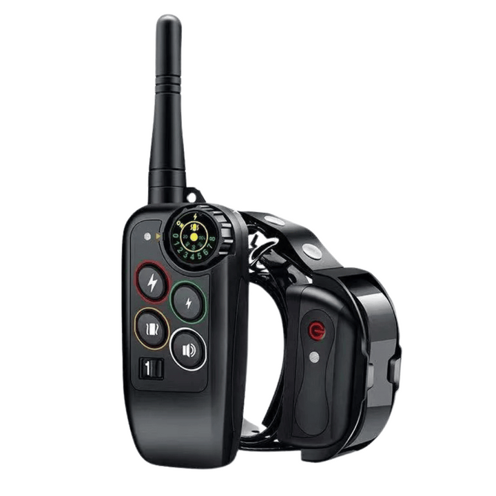 Dog training e-collar with 1000m range & waterproof remote for effective obedience and behavior correction.