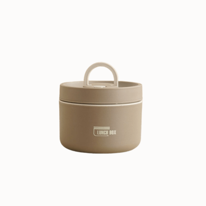 Hot lunch container with advanced insulation, stainless steel interior for hygiene.