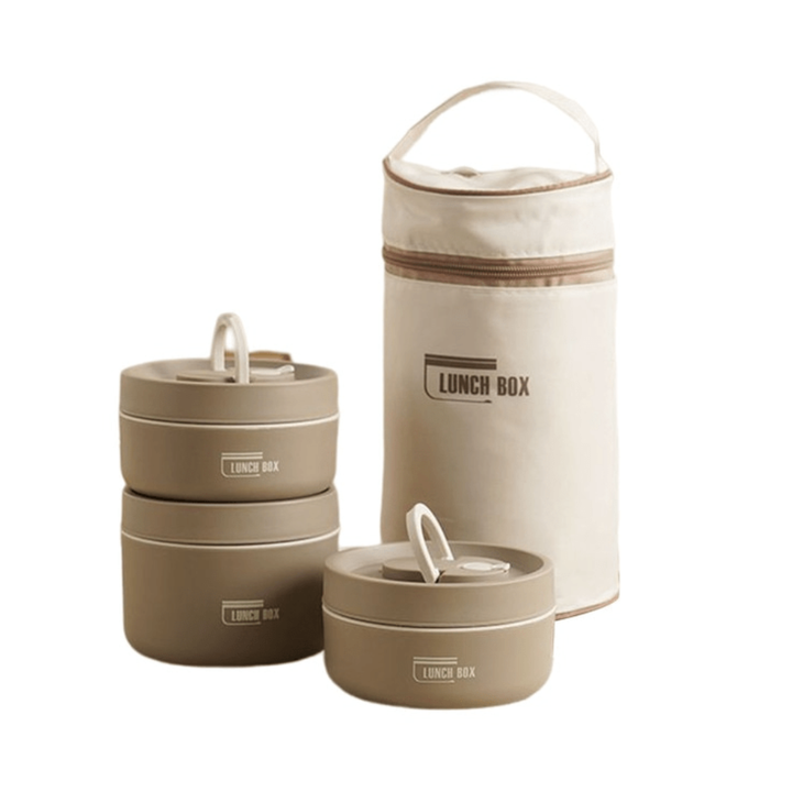 Stainless steel thermal container for kids' school lunches, keeps food warm & safe.