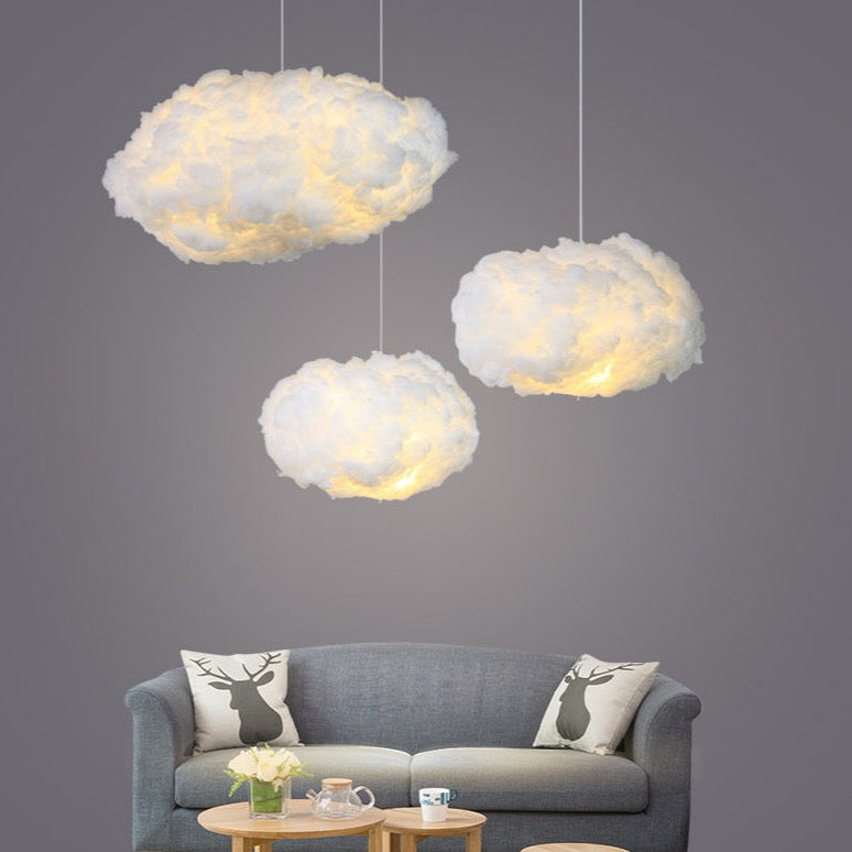 Unique cloud-shaped ceiling lamp, a decorative chandelier for contemporary home decor. Nursery or bedroom light.