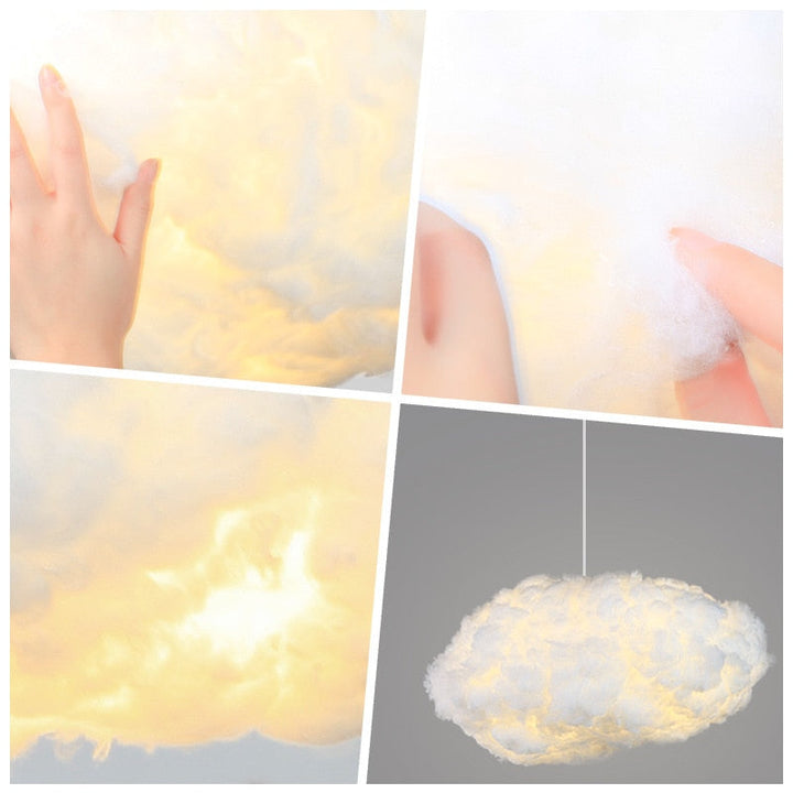 Stylish white cloud light chandelier, a unique ceiling lamp. Perfect modern home decor for bedroom or nursery lighting.