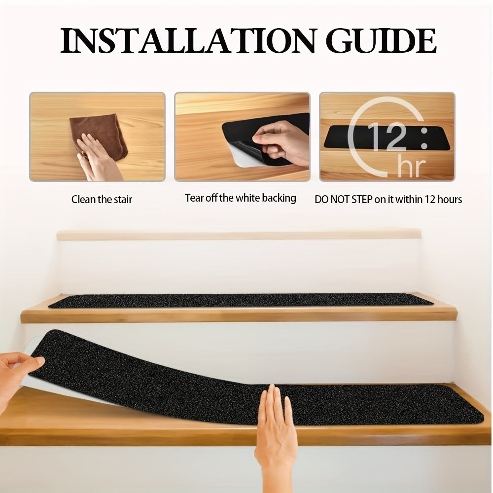 High-traction rubber anti-slip safety strips designed to prevent slips and falls on residential & commercial stairs.