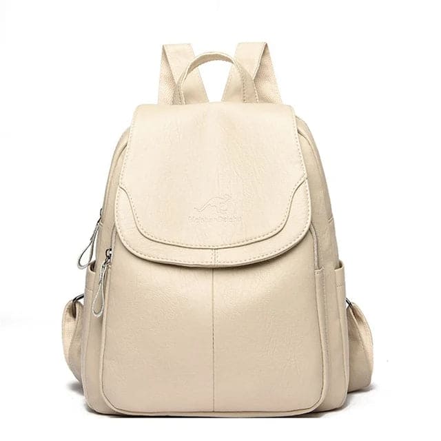 Durable brown leather women's backpack, elegant & timeless for daily use.