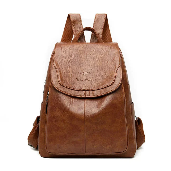 Stylish women's leather backpack, ideal for professional work, school, or elegant travel adventures.