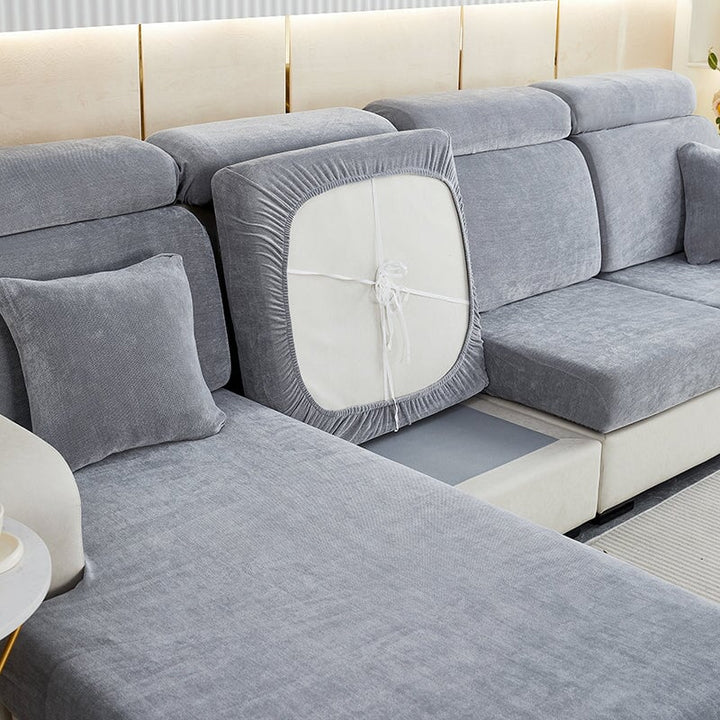 Stylish chenille sectional furniture cover. Soft, durable, and washable for easy living room protection.