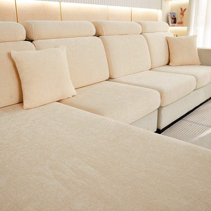Plush chenille sectional sofa protector. Pet-friendly & washable slipcover for stylish home decor.