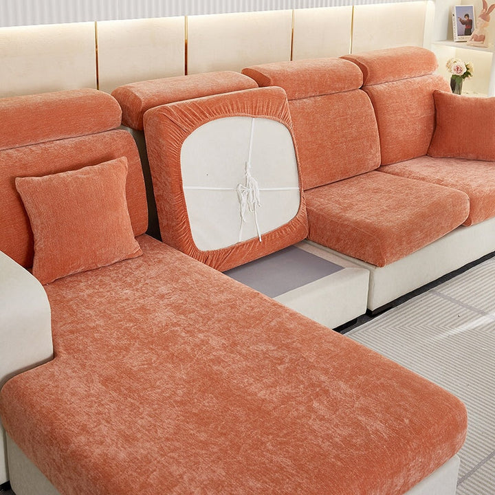 Soft chenille sectional slipcover. Durable sofa cover offering stylish protection for home decor.