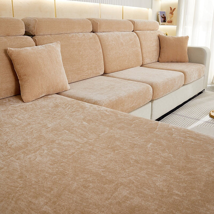 Pet-friendly chenille sectional sofa cover. Washable furniture protector for living room comfort.