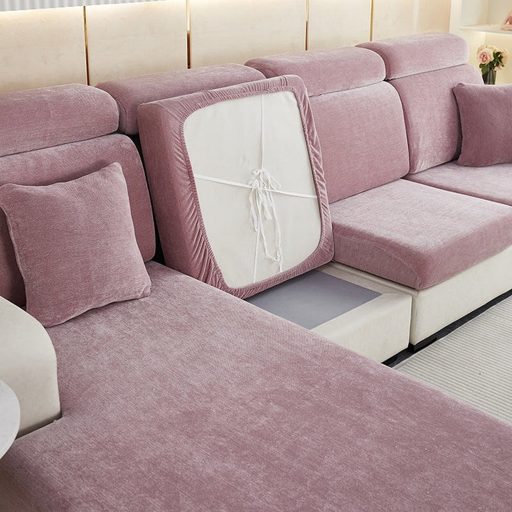 Elegant chenille sofa cover. Durable sectional protector enhances home decor while offering practical use.