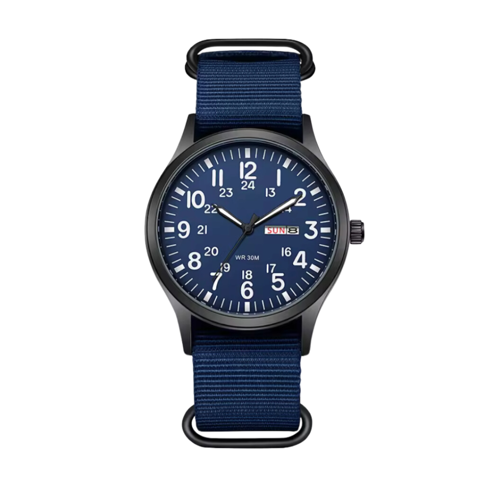 Tactical men's durable watch. Rugged military-style outdoor timepiece, waterproof with luminous display for adventures.