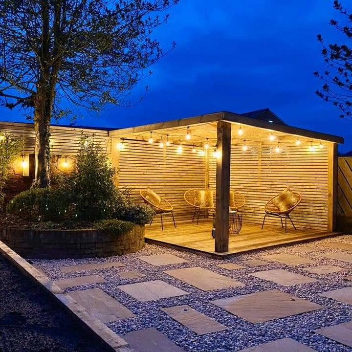 Durable outdoor LED string lights, waterproof, connectable, perfect for patio & garden decor.