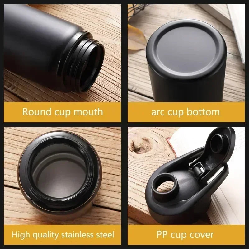 Portable thermal water bottle, ideal for outdoor travel, hiking, camping. Keeps drinks hot/cold, durable.