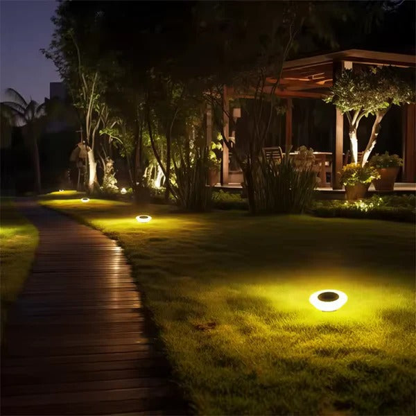 Durable rust-proof solar pathway lights, modern LED design for all-season outdoor garden landscape lighting.
