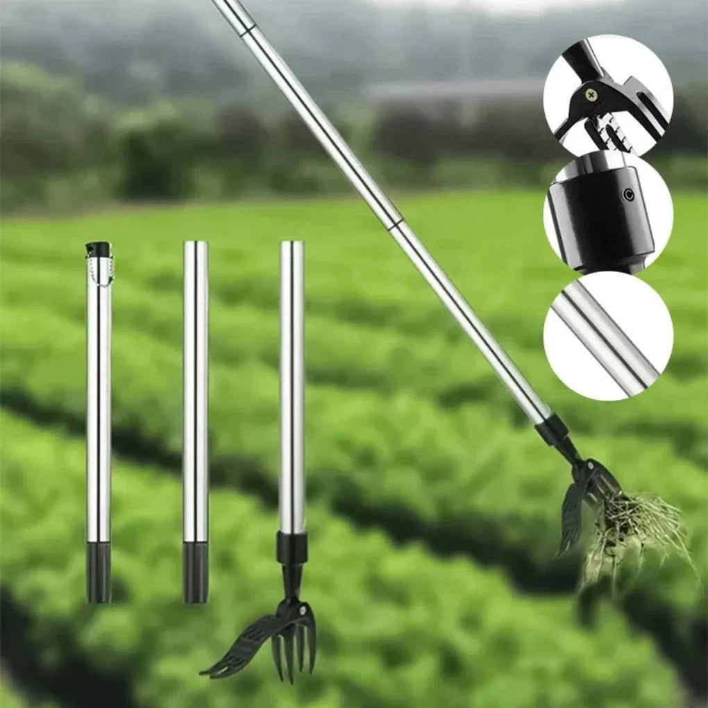 Stainless steel garden tool head, designed for effective weed pulling and deep root removal in gardens & lawns.