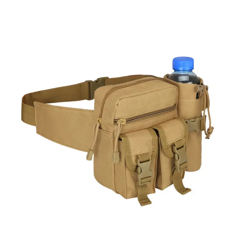 Compact black outdoor fanny pack for hiking & trekking. Durable and lightweight gear for travel essentials.