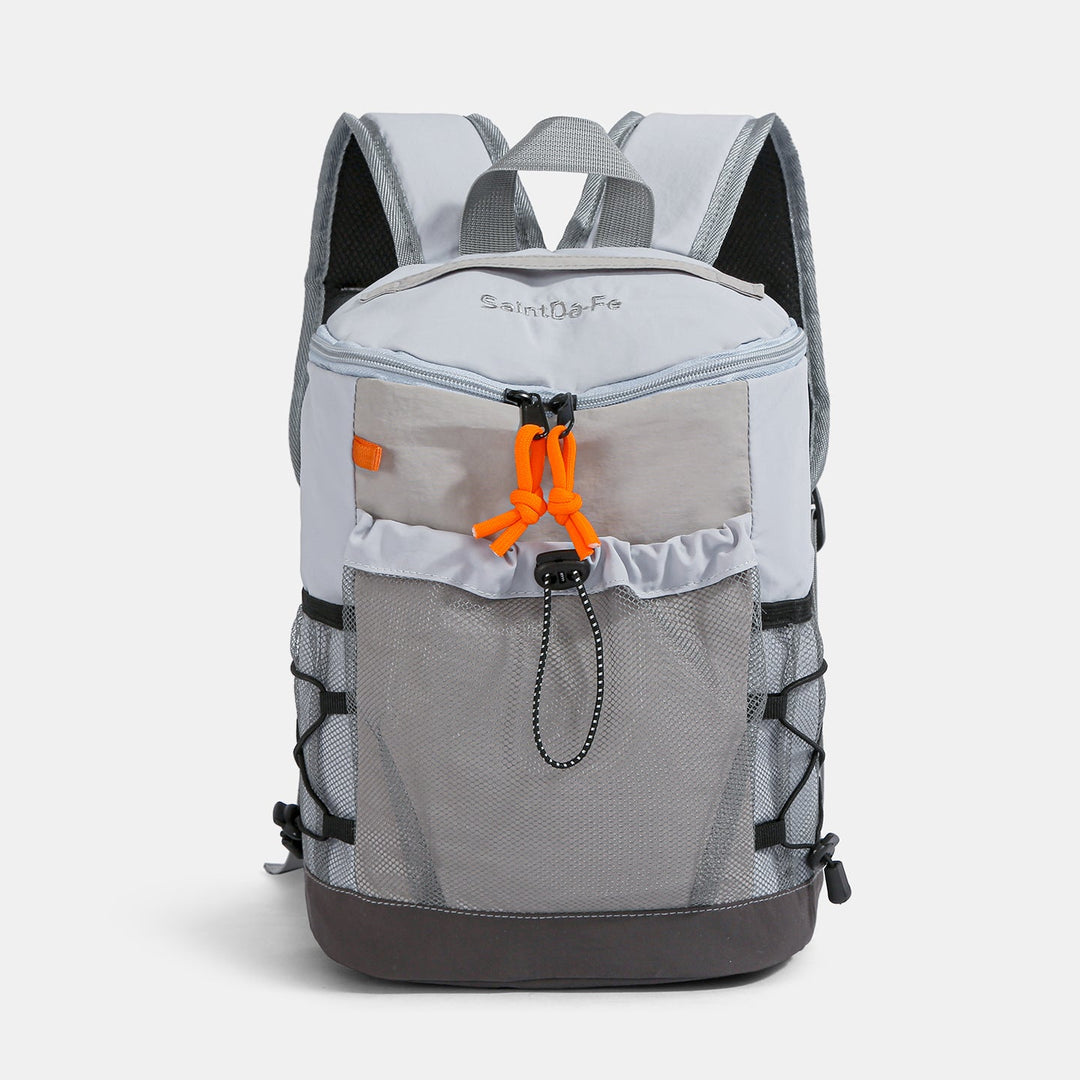 Close-up of durable, water-resistant material on a unisex outdoor adventure backpack, great for hiking & travel.