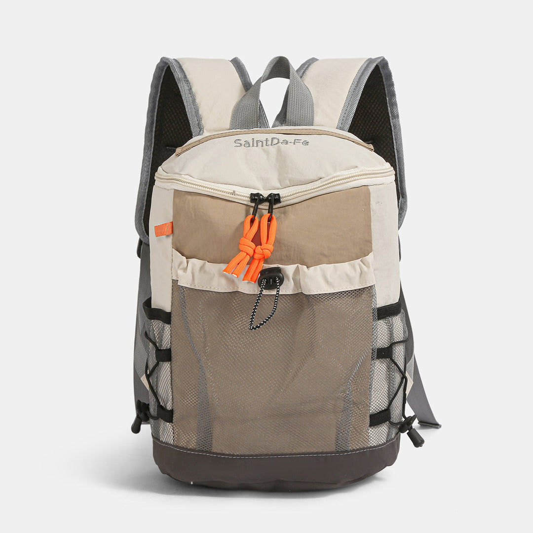 Spacious unisex outdoor adventure backpack, versatile for travel & camping, showing capacity for hiking gear.
