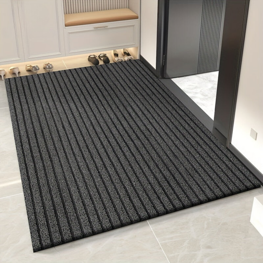 Red modern weatherproof non-slip outdoor rug. Durable entryway mat, perfect washable floor runner for hallways.