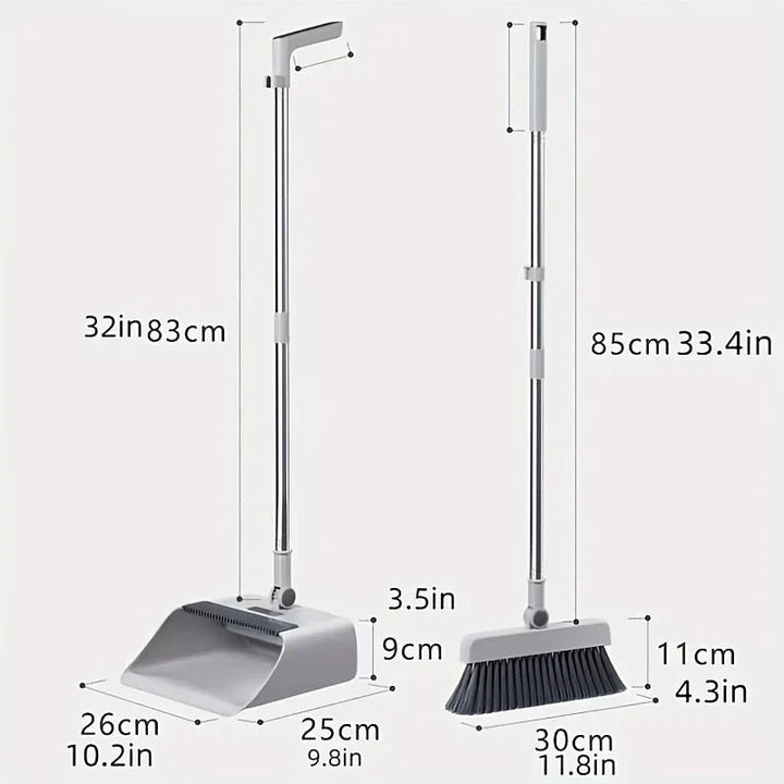 Compact broom & dustpan set for easy storage & efficient home cleaning. Ideal for small apartments.