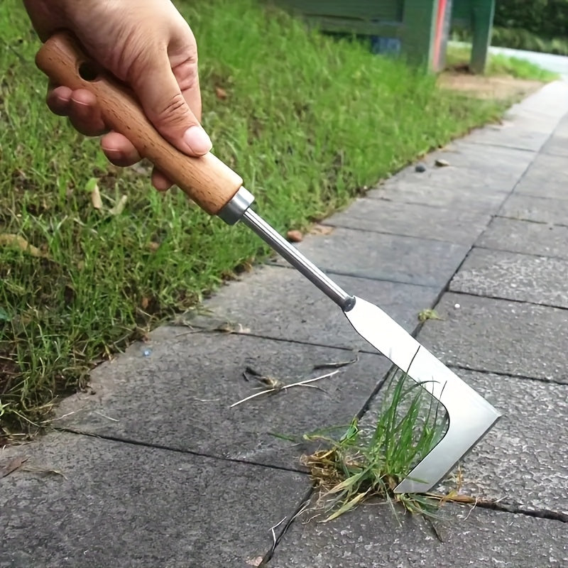 Efficient path weed remover tool, stainless steel blade, ergonomic handle for garden & driveway cracks.