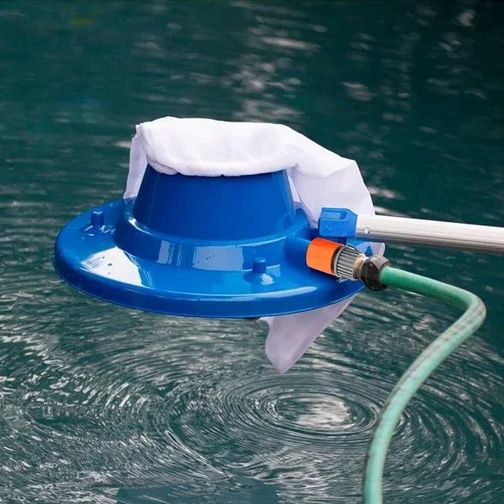 Pool leaf vacuum actively removing autumn leaves & debris, ensuring crystal-clear swimming pool water.
