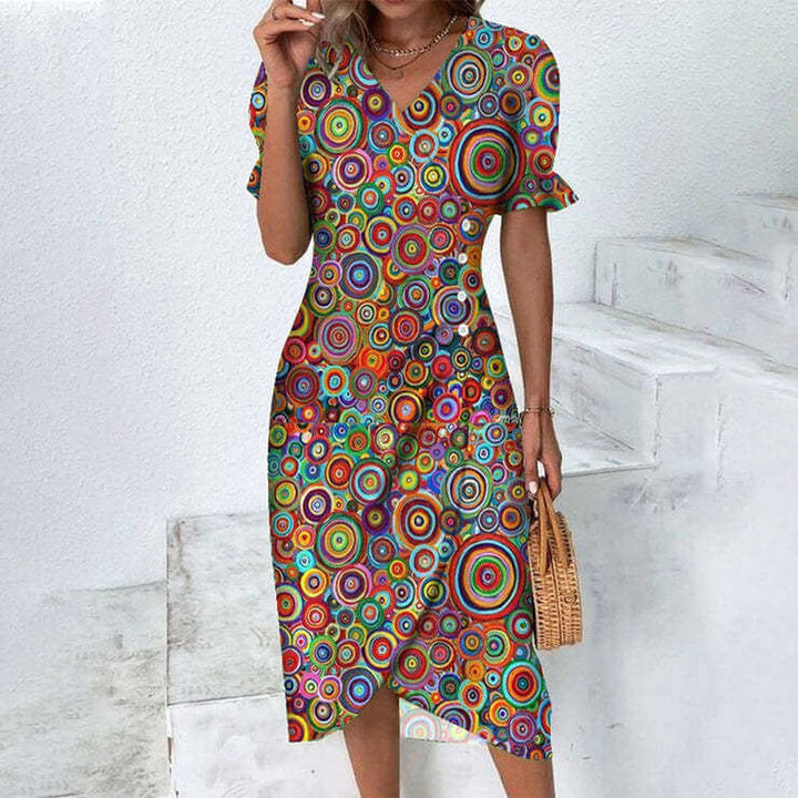 Flattering knee-length summer dress for women, offering effortless style & comfort.