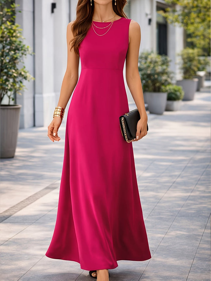 Side view of a women's comfortable sleeveless maxi tank dress, displaying its effortless flow and everyday appeal.