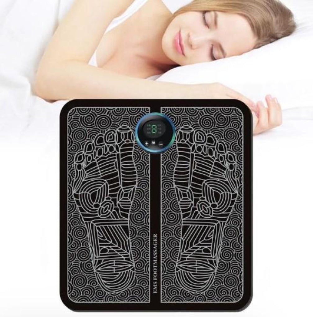 Electric EMS foot massager for deep relaxation, stimulating muscles & improving circulation.
