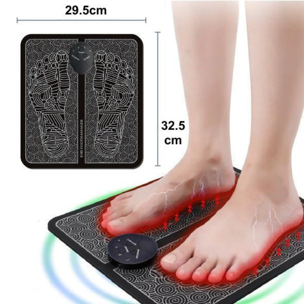 Portable electric EMS foot massager for pain relief, wellness & self-care on the go.