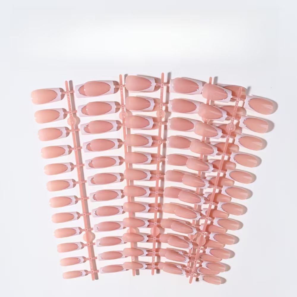 Nude press-on acrylic nails, 120 pc set, offering elegant artificial nail art & reusable beauty.