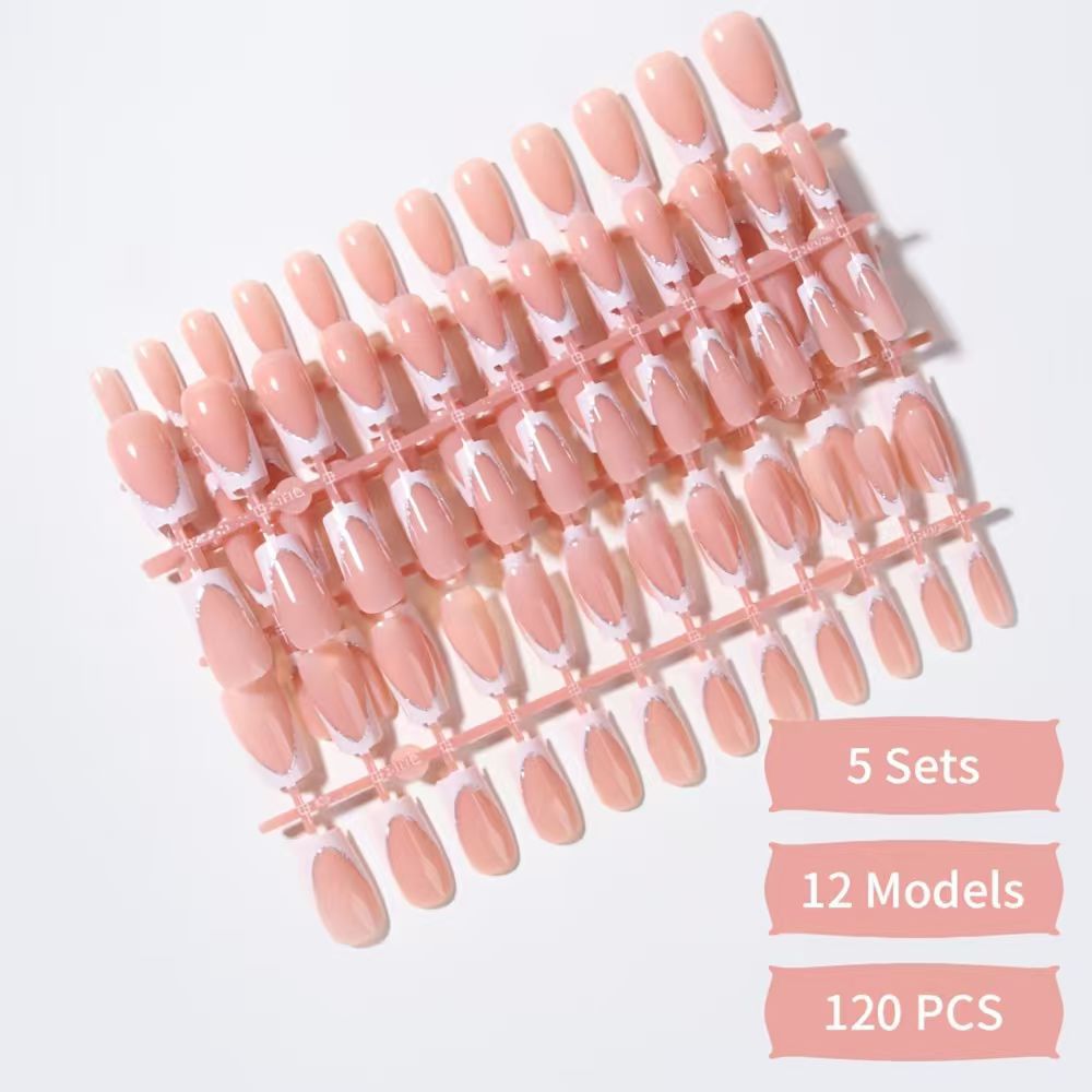 DIY manicure with 120 elegant women's press-on acrylic nails; easy application for stunning nail art.