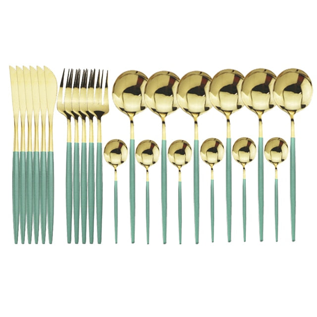 Elegant 24-piece modern cutlery set, perfect for stylish home dining and table settings.