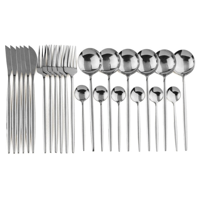 Minimalist modern 24-piece cutlery set, adding elegant simplicity to any dining experience.