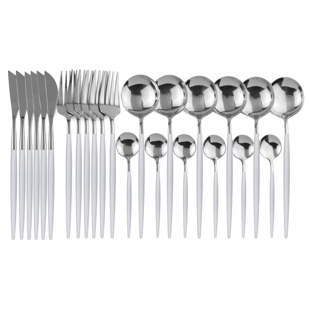 24-piece modern cutlery set neatly organized, ready for your kitchen drawers or display.