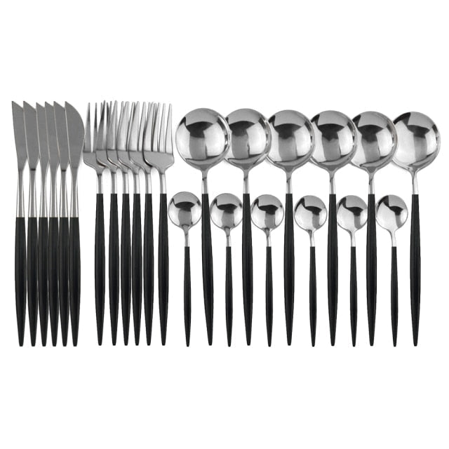 Four complete place settings from the 24-piece modern cutlery set, for elegant dinnerware.