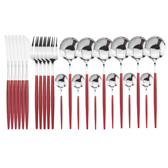 Elevate your kitchen aesthetic with this elegant 24-piece modern cutlery collection.